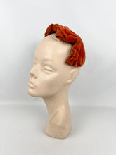 Load image into Gallery viewer, RESERVED Original 1950’s Rust Cotton Velvet Half Hat with Double Bow Trim - Perfect for Autumn