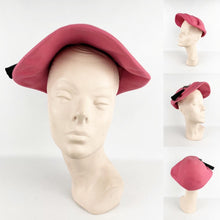 Load image into Gallery viewer, Charming Original 1950's Rosebud Pink Felt Hat with Black and Faux Pearl Trim *