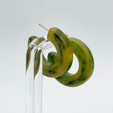 Load image into Gallery viewer, Vintage 1940's 1950's Green Spinach Bakelite Hoop Earrings for Pierced Ears