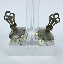 Load image into Gallery viewer, Vintage 1950's Aurora Borealis Faceted Clear Glass Clip-on Earrings on Silvertone Clips