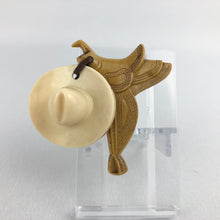 Load image into Gallery viewer, Vintage Plastic Cowboy Hat and Saddle Brooch