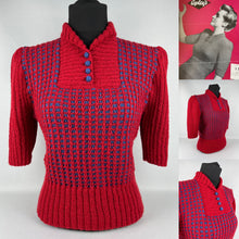 Load image into Gallery viewer, 1940's Reproduction Red and Blue Hand Knitted Jumper - Bust 37 38 39 40