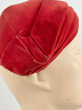 Load image into Gallery viewer, Original 1950s Libye Diamond Red Velvet Hat with Beaded Leaf Applique *