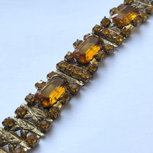Load image into Gallery viewer, Original 1940's 1950's Gold-tone Bracelet Set with Amber Coloured Glass Paste - Length 7"