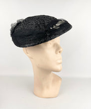 Load image into Gallery viewer, Original 1950's Black Straw Hat with White Fabric Flowers and Net Trim