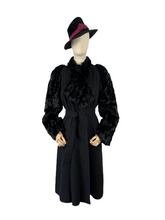 Load image into Gallery viewer, RESERVED FOR SAM Incredible Original 1930s Black Belted Wool Coat with Faux Fur Sleeves - Bust 34 35 36