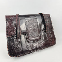 Load image into Gallery viewer, Original 1930's 1940's Beautiful Embossed Brown Leather Handbag