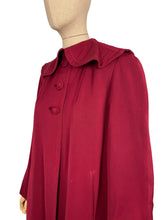 Load image into Gallery viewer, 1940s Rich Red Gaberdine Coat with Pockets - Shawl Collar - Great Swing Coat - Bust 38 40 42 *