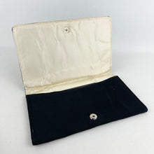 Load image into Gallery viewer, Original 1940's or 1950's Black Fabric Clutch Bag with Embroidered Roses and Flowers