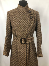 Load image into Gallery viewer, 1930s Brown and Cream Stripe Tweed Belted Coat with Double Collar - Bust 36 38