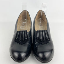 Load image into Gallery viewer, Original 1940's Black Deadstock in Box Glace Leather Marina Court Shoes with Suede Trim by Clarks - UK 7
