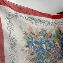 Load image into Gallery viewer, Original 1950's Fine Sheer Silk Scarf with Fabulous Floral Print and Red Border