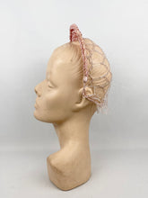 Load image into Gallery viewer, Original 1930s Pastel Pink Crochet Bridal Headband With Snood - Vintage Wedding Hat