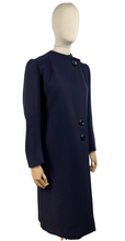 Load image into Gallery viewer, Original 1930s Navy Wool Coat with Beautiful Deco Buttons - Bust 34 36