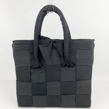 Load image into Gallery viewer, Original 1940's Black Leather and Grosgrain Ribbon Make Do and Mend Bag