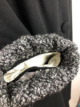 Load image into Gallery viewer, 1940s Volup Black Wool Coat with Faux Fur Lining - Bust 42"