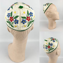 Load image into Gallery viewer, 1940's Tyrolean Felt Cap with Floral Silk Embroidery - Charming Vintage Piece