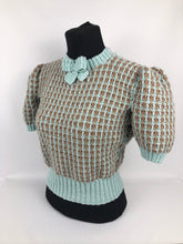 Load image into Gallery viewer, Reproduction 1940s Waffle Stripe Jumper Knitted from a Wartime Pattern in Duck Egg and Mocha - B 37 38 39 40 41