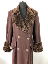 Load image into Gallery viewer, RESERVED FOR CAROLE DO NOT BUY Volup 1970s Does 1940s Chocolate Brown Coat with Faux Fur Trim on Collar and Cuffs - Bust 42" 44"