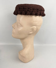 Load image into Gallery viewer, Original 1950’s Rich Chocolate Brown Crochet Topper Hat - Classic Vintage Hat