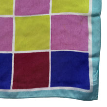 Load image into Gallery viewer, Original 1940's or 1950's Silk Crepe Hankie in Burgundy, Chartreuse, Pink and Blue on White - Neat Pocket Square - Great Gift Idea