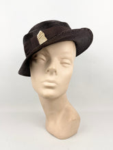 Load image into Gallery viewer, Original 1930s Chocolate Brown Lacquered Straw Hat With Cream Grosgrain Trim