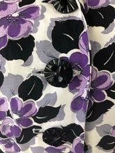 Load image into Gallery viewer, Wounded But Wearable 1940s Black, Purple and White Dress - B36