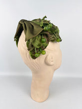 Load image into Gallery viewer, Original 1950's Green Grapes and Vine Leaves Half Hat with Bow Trim *