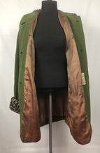 Load image into Gallery viewer, 1950s Green Wool Coat with Faux Fur Leopard Print Trim 38 40 42