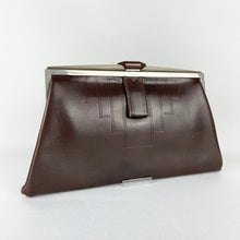 Load image into Gallery viewer, Original 1930s Chocolate Brown Leather Clutch Bag - Art Deco Design
