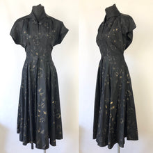 Load image into Gallery viewer, 1950s Black, Silver and Gold Silk Taffeta Dress - B36