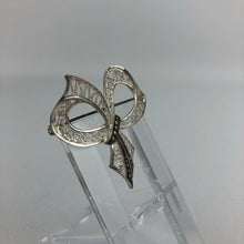 Load image into Gallery viewer, Vintage Sterling Silver Filigree Bow Brooch Set with Cut Steel