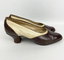 Load image into Gallery viewer, Original 1930's Two-Tone Brown and Cream Court Shoes with Punch Detail - UK 4*