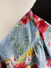 Load image into Gallery viewer, 1940's Reproduction Pretty Floral Print Blouse - Blue with Pink, Yellow and White Flowers - Bust 34