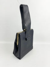 Load image into Gallery viewer, Original 1930's Dark Blue Faux Leather Bag with Silver Tone Clasp