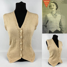 Load image into Gallery viewer, REPRODUCTION 1940s 1950s Hand Knitted Waistcoat - Bust 34 35 36