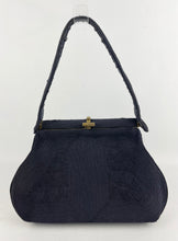 Load image into Gallery viewer, Original 1940s 1950s Dark Navy Blue Corde Bag with Gold Tone Clasp