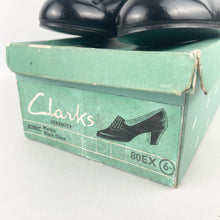 Load image into Gallery viewer, Original 1940's Black Deadstock in Box Glace Leather Marina Court Shoes with Suede Trim by Clarks - UK 6