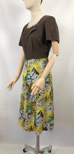 Load image into Gallery viewer, Original 1940s Summer Dress in Brown and Green Tropical Print - Bust 38 40