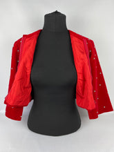 Load image into Gallery viewer, Perfect for Christmas Original 1950s Cotton Velvet Zip Front Cropped Jacket with Sequin and Faux Pearl Decoration - Bust 38" 39" 40"