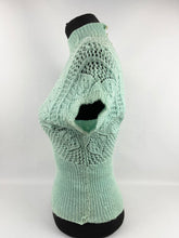 Load image into Gallery viewer, Original 1950s Jumper in Light Reseda Green - Charming Lace Knit - AS IS - Bust 34"