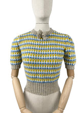 Load image into Gallery viewer, Reproduction 1940's Waffle Stripe Jumper in Parchment, Cascade, White and Mustard Knitted from a Wartime Pattern - Bust 36 38 40