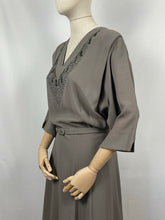Load image into Gallery viewer, Original 1940s Crepe Dress with Beaded Bodice and Original Belt - Bust 48