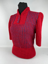 Load image into Gallery viewer, 1940's Reproduction Red and Blue Hand Knitted Jumper - Bust 37 38 39 40