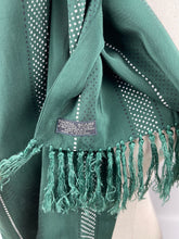 Load image into Gallery viewer, Original 1940's Forest Green Artificial Silk Scarf with Black and White Print by Tootal - Great Christmas Gift