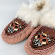 Load image into Gallery viewer, Original 1920's Embroidered Silk Boudoir Slippers with Genuine Fur Trim