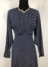 Load image into Gallery viewer, 1940s CC41 Classic Navy and White Polka Dot Dress - Bust 34" 36"
