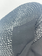 Load image into Gallery viewer, Original 1930s or 1940s Black Straw Hat with Pretty Pink Floral Trim