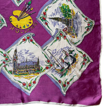 Load image into Gallery viewer, Vintage Artificial Silk Scarf with Tulips, Artist Palette and Tourist Attractions - Holland Tourist Piece - Great Turban or Headscarf