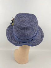 Load image into Gallery viewer, Original 1940’s Lavender Straw Bonnet Hat with Pretty Floral Trim - Vintage Summer Straw Hat *